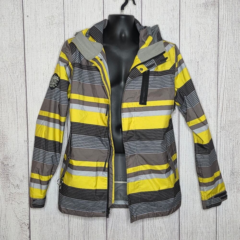 Holden Striped Ski Snowboard Jacket Hooded Gray Yellow, sz Medium